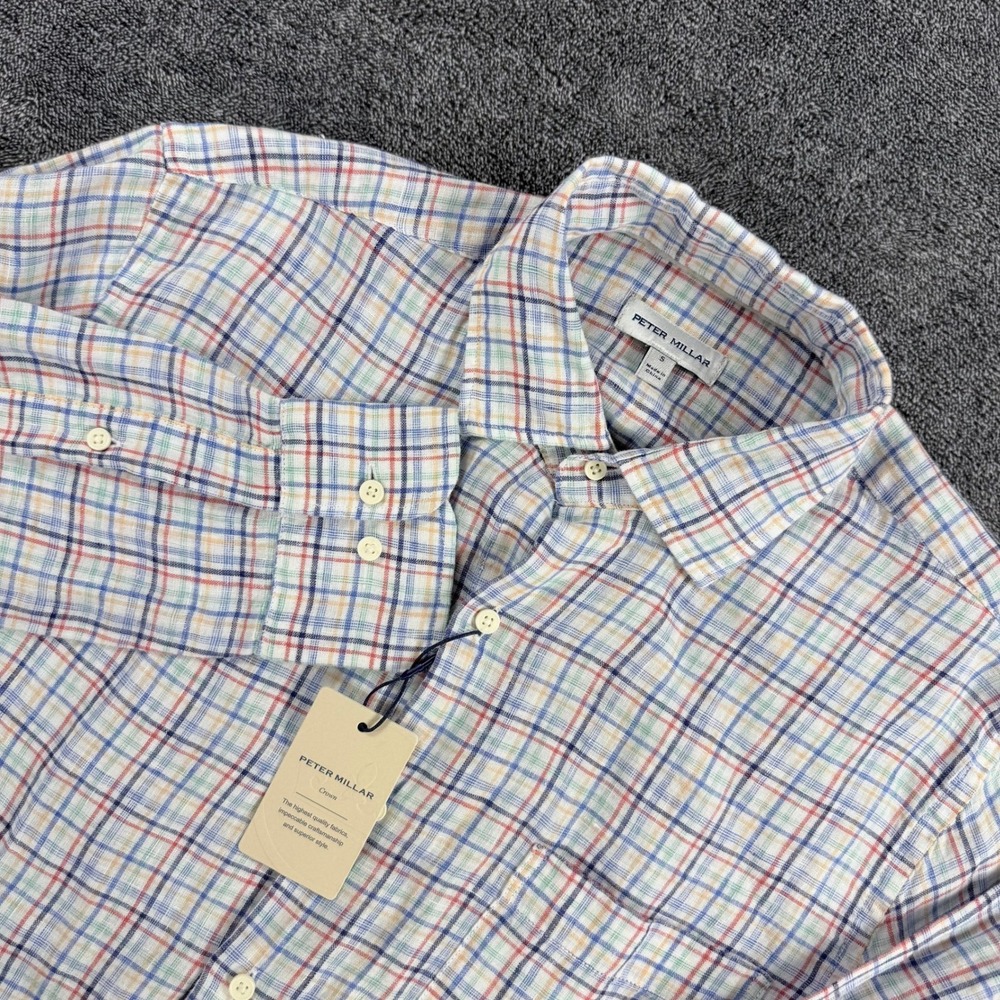 Peter Millar Crown Mens Small Linen Plaid Button Up Shirt Multi NWT $160.00